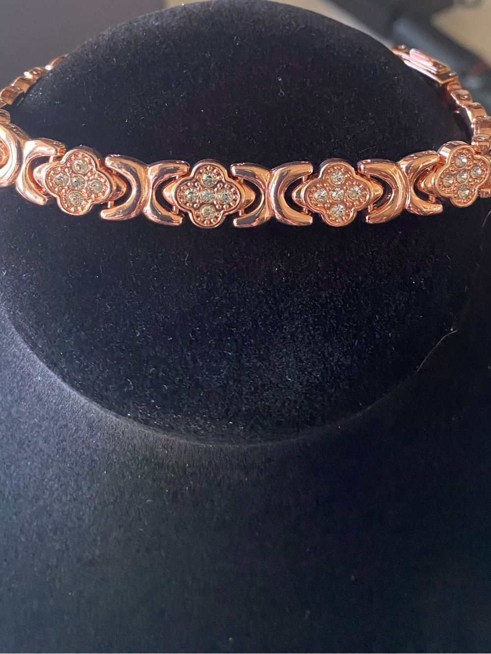 Rose Gold Floral Crystal Link Bracelet - Women Jewelry - Copper - Camila Paris